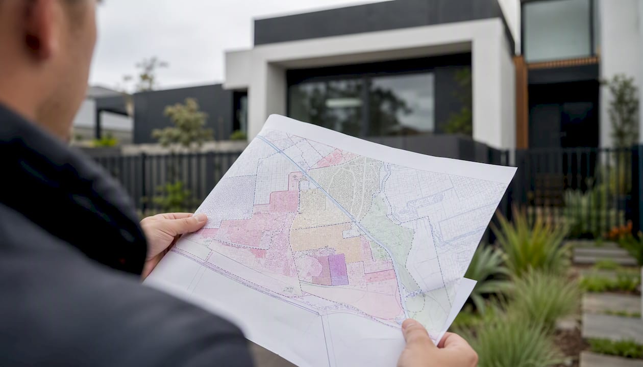 Council planning map in front of Melbourne home