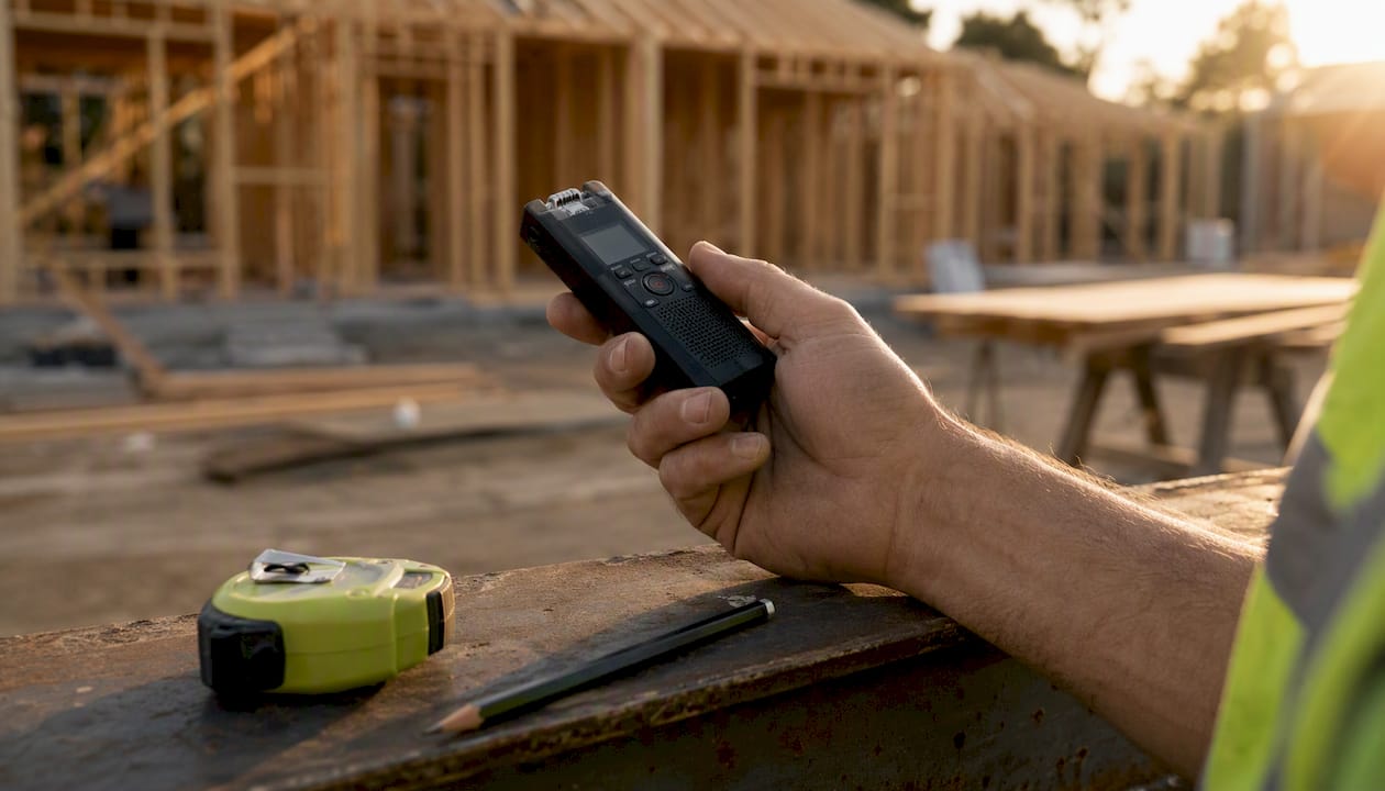 Builder recording communication on construction site