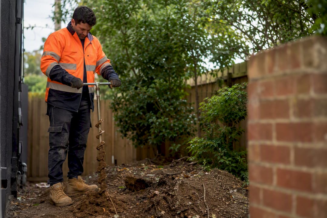 Geotechnical engineer collecting soil sample