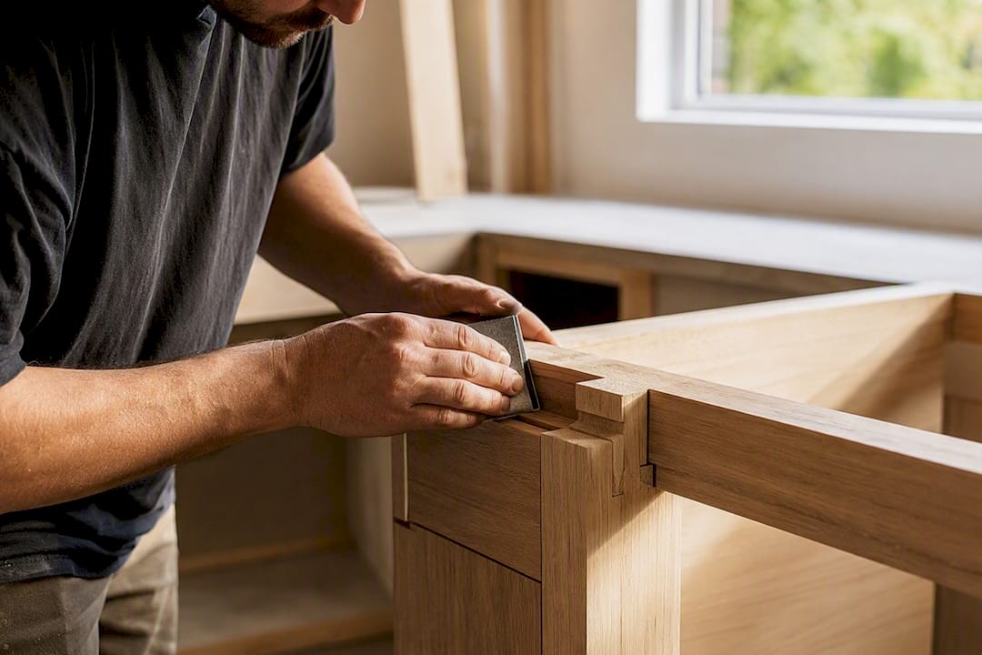Craftsman sanding custom timber joinery