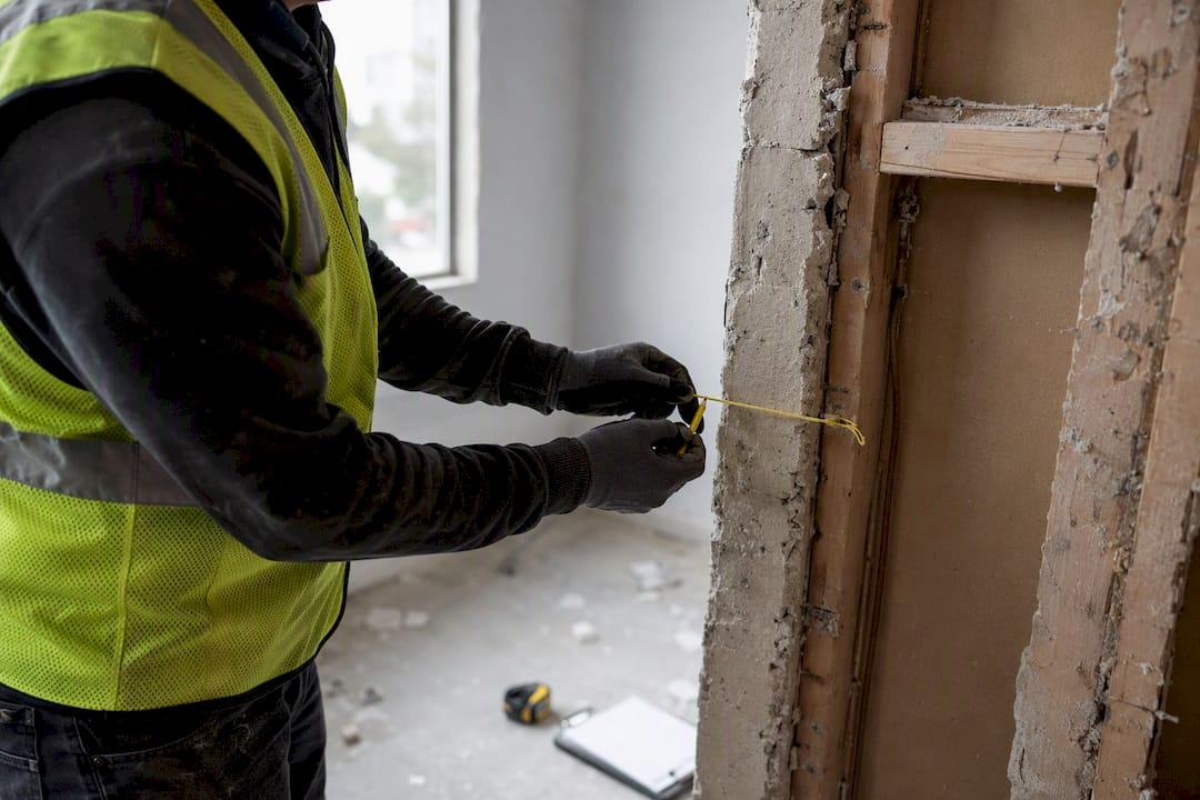 Professional inspecting demolition site details