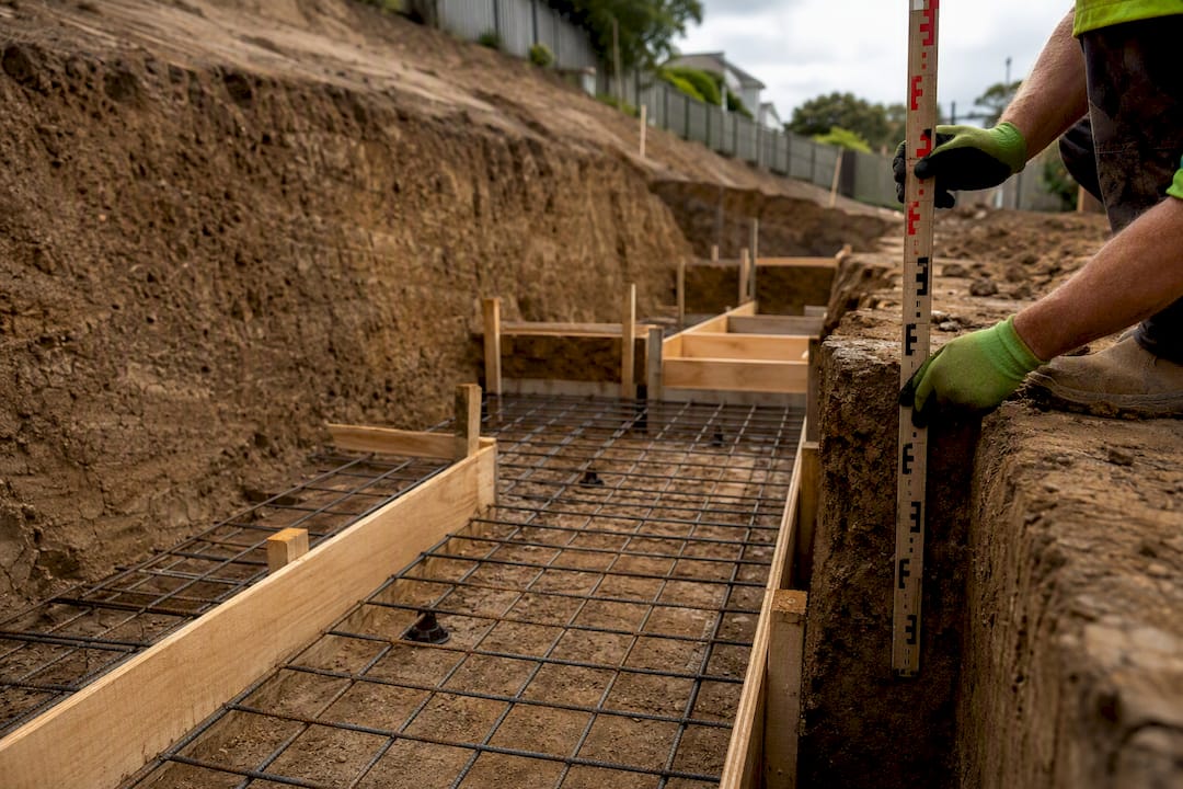 Stepped footing excavation on sloping site