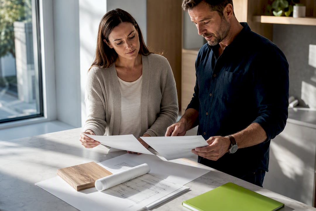 Homeowner reviewing construction estimate documents