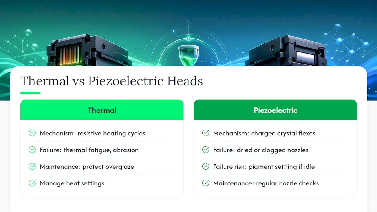 Thermal and piezoelectric printhead comparison