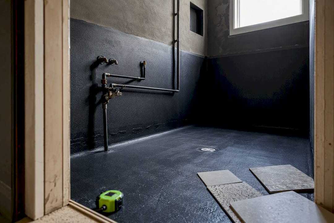 Bathroom renovation waterproofing and plumbing stage