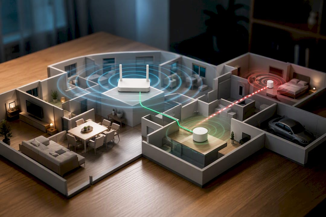 Illustrated router placement and Wi-Fi coverage