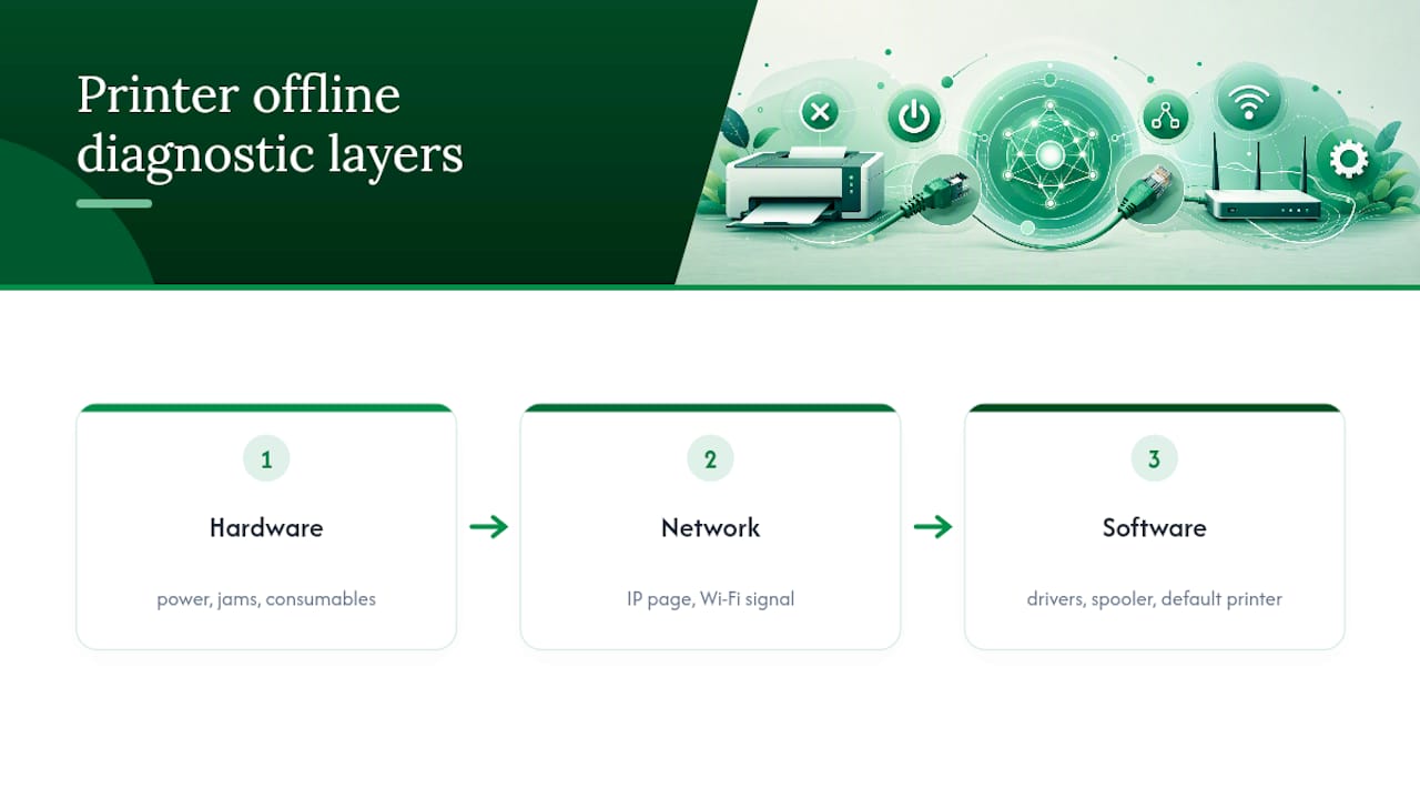 Three printer offline diagnostic layers