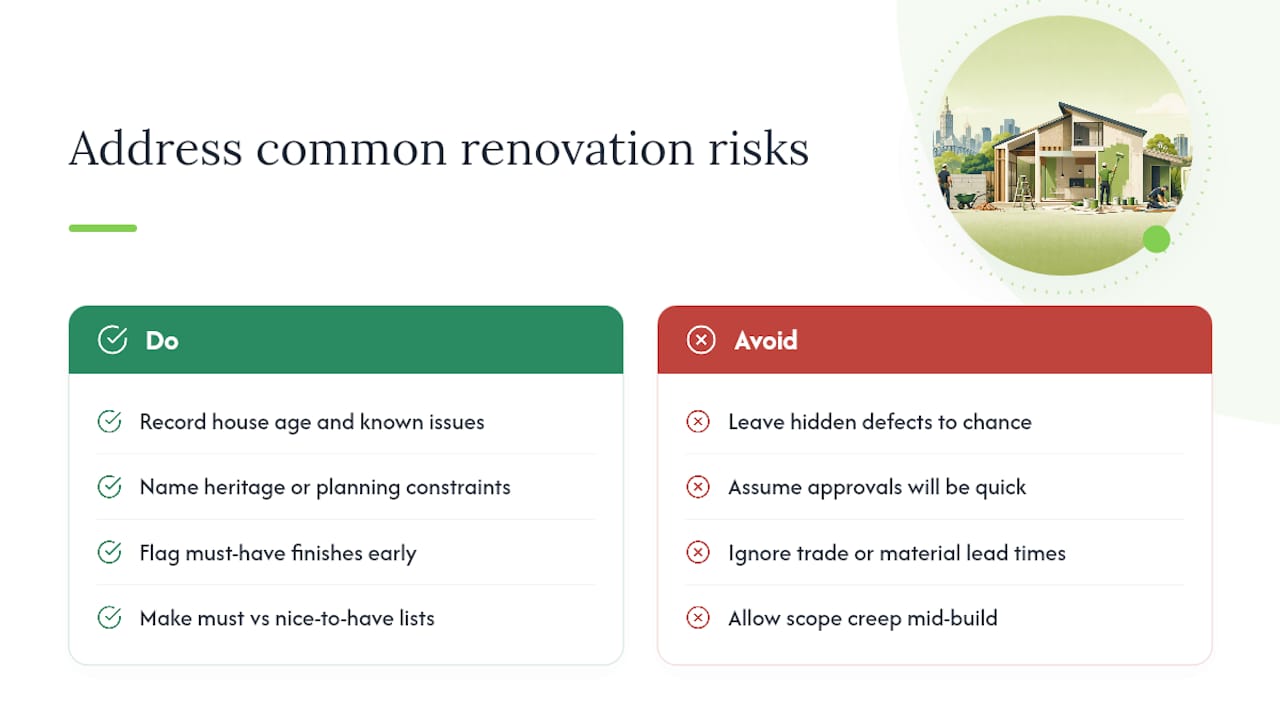 What common challenges catch out Australian renovation projects? — overview diagram