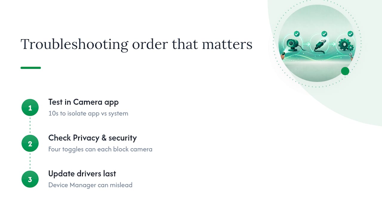 What actually matters when your webcam won't work — overview diagram