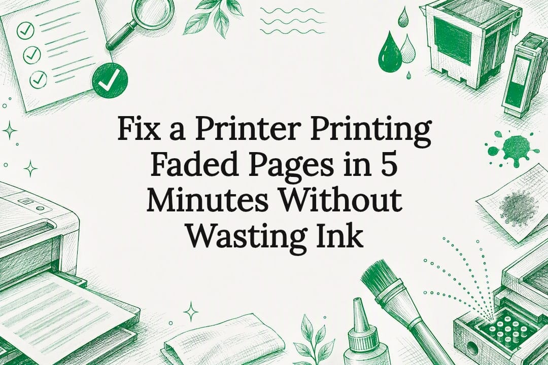 Decorative faded printer troubleshooting title card