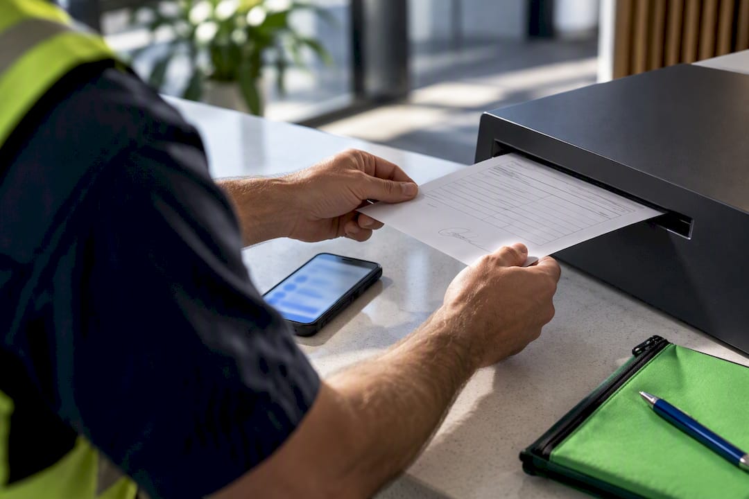 Technician scans job sheet into document system