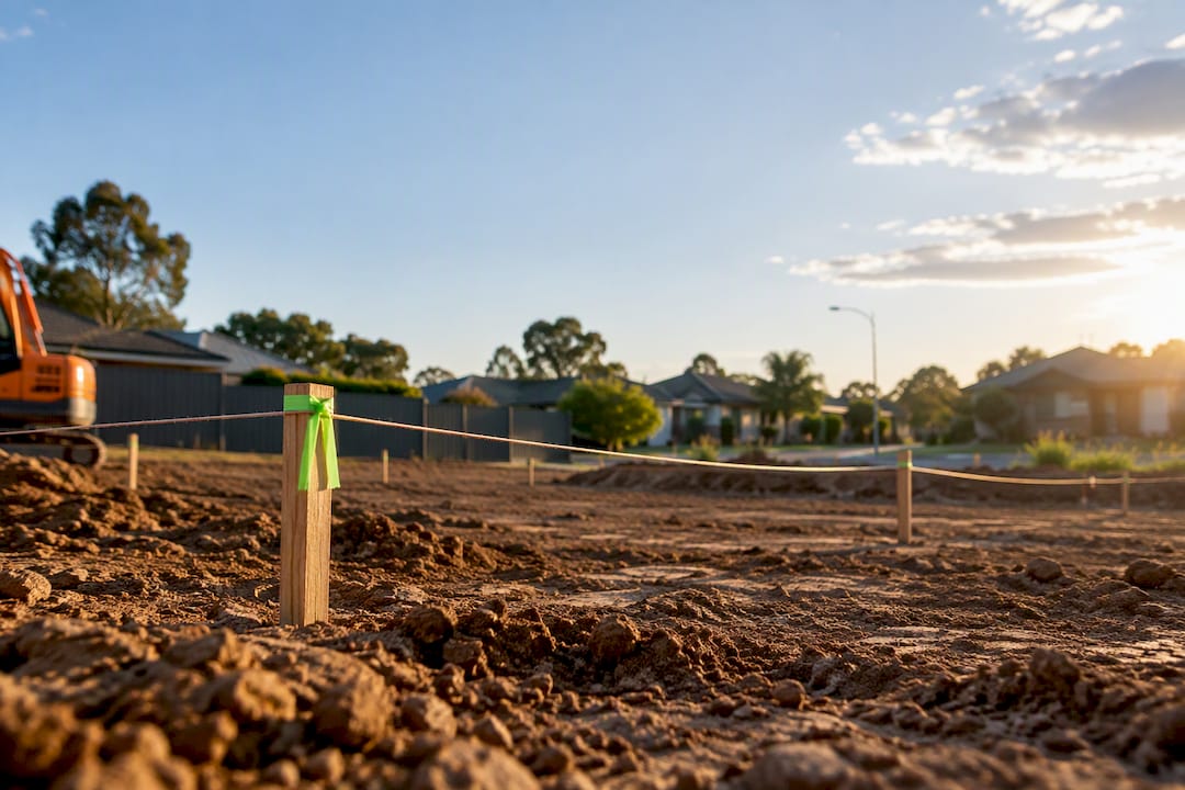 Marked Melbourne building site before slab preparation