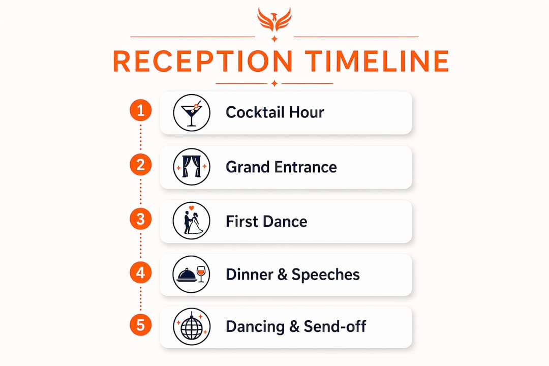 Vertical flow infographic of wedding reception steps