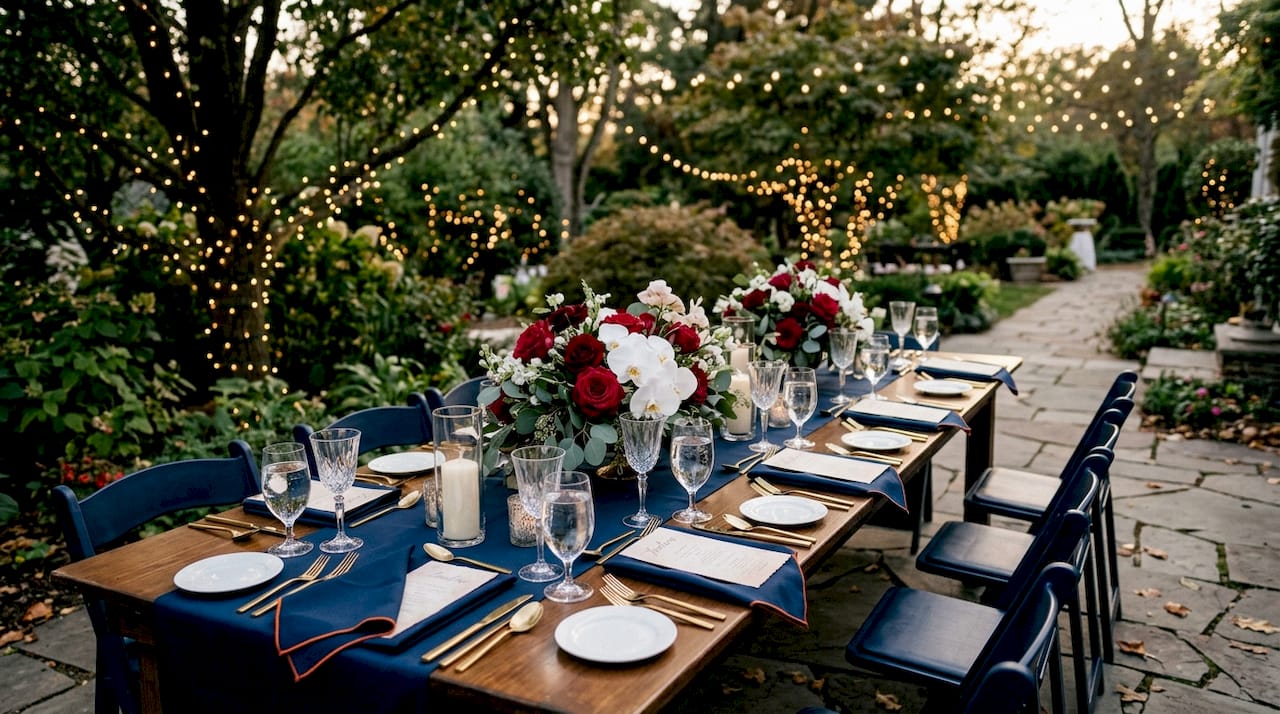 Wedding reception table with timeline cards