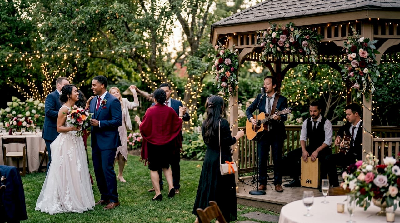 Live band playing at a beach destination wedding