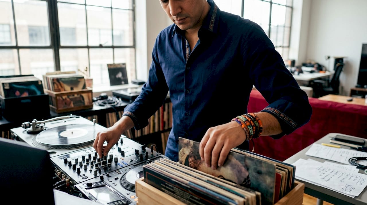 DJ selecting cultural wedding music tracks