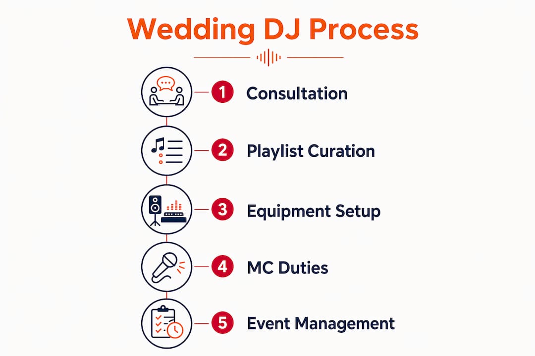 Infographic showing wedding DJ process in stages