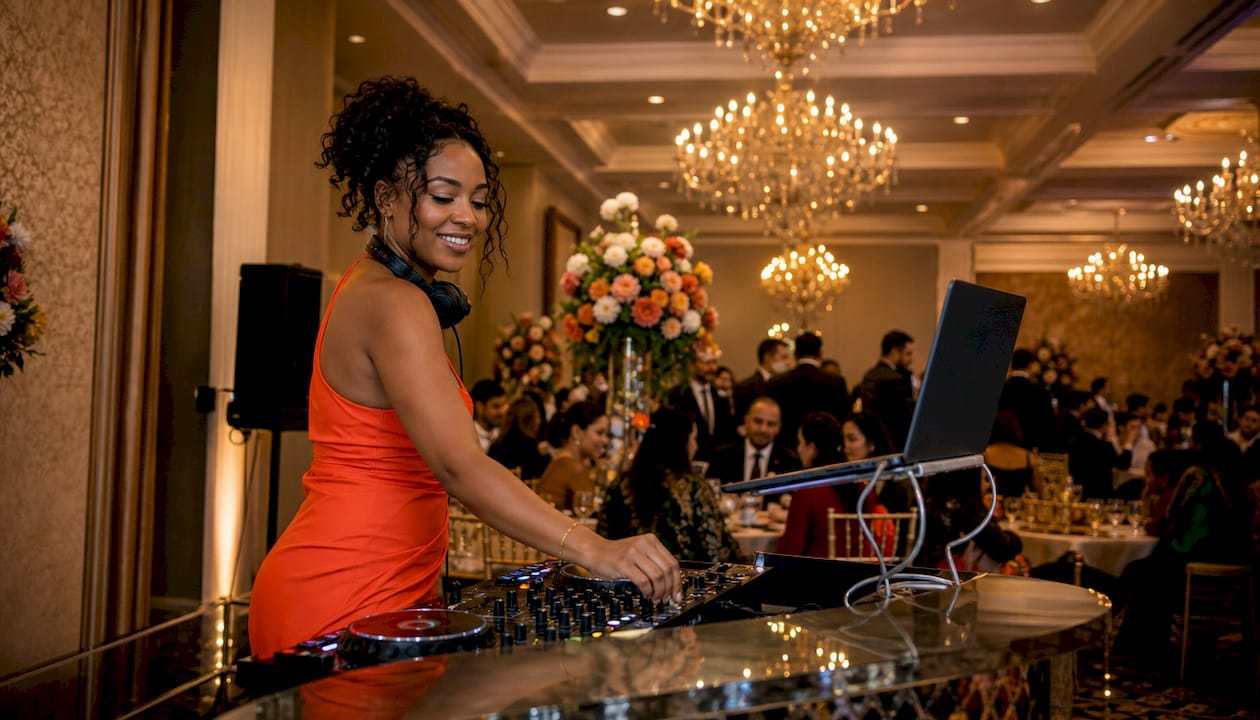 Female DJ performing at corporate gala event