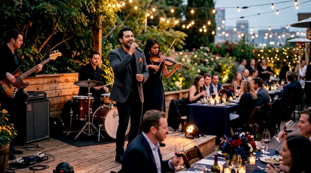Live band providing passive entertainment at corporate event