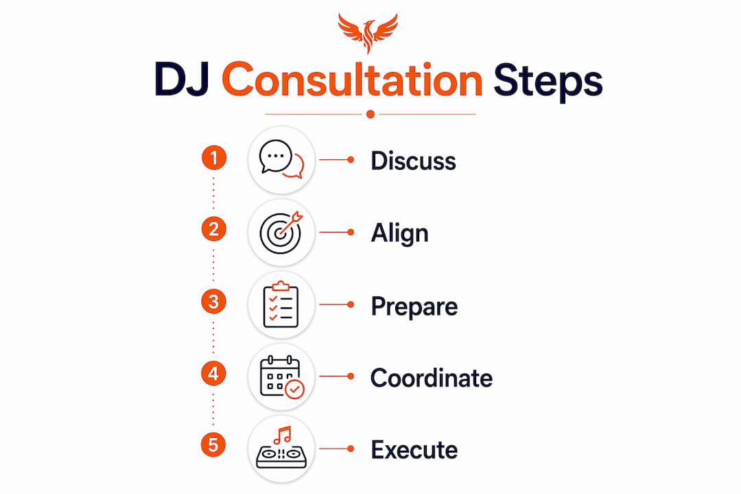 Infographic showing DJ consultation process steps