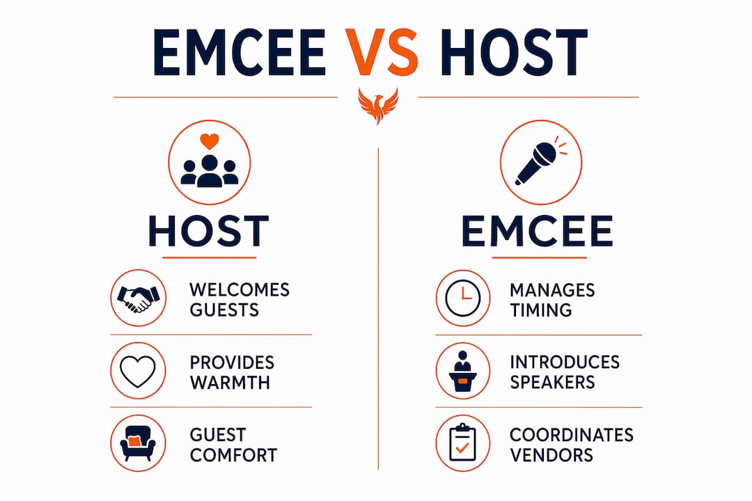 Infographic comparing emcee and host duties