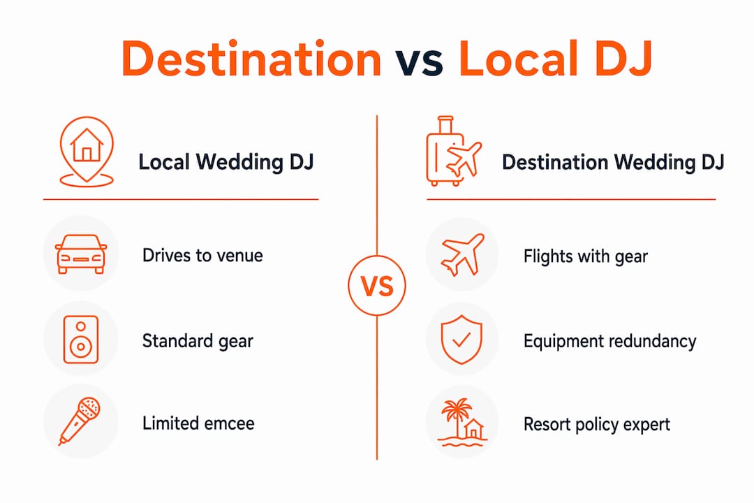 Infographic comparing local and destination wedding DJs