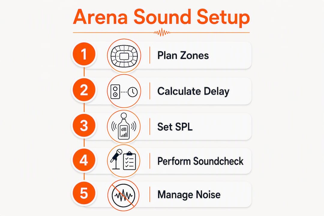 Infographic showing arena sound setup steps