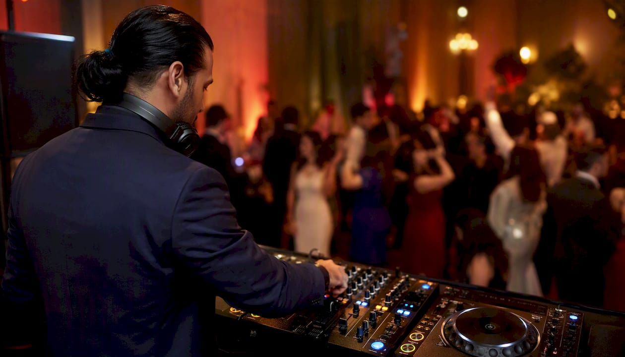 DJ hand choosing tracks for energy arc