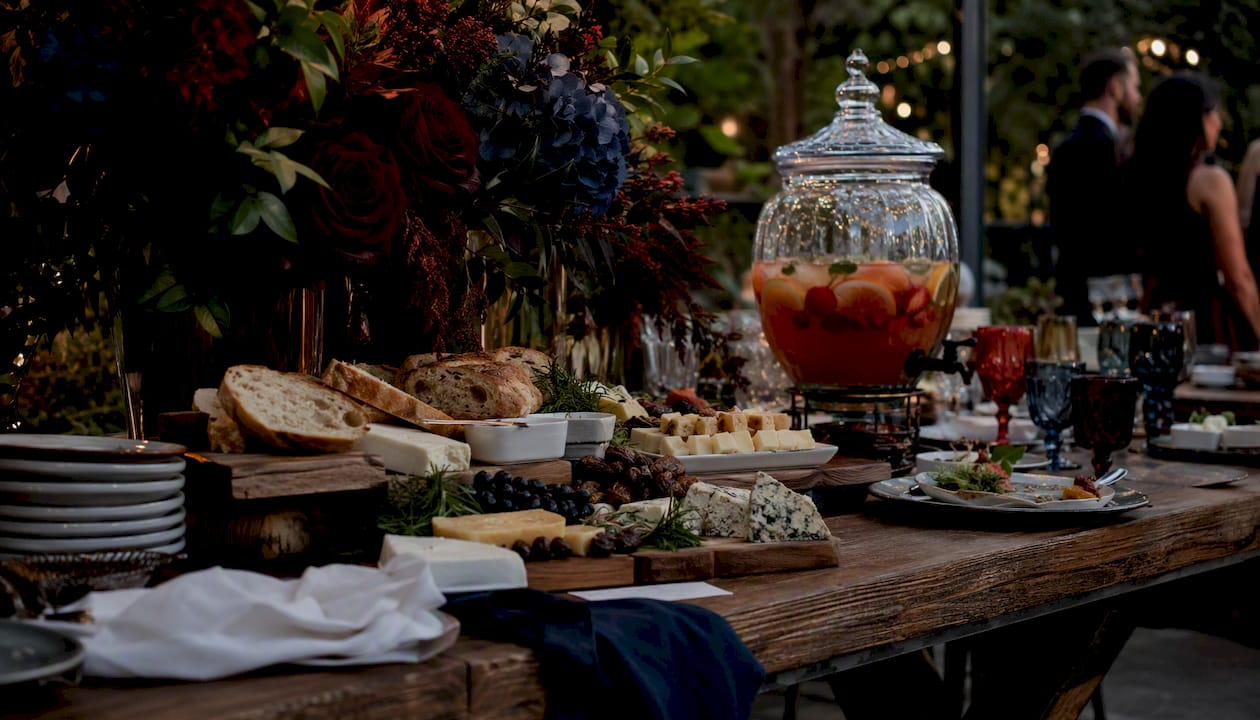 Grazing station with food and signature drinks