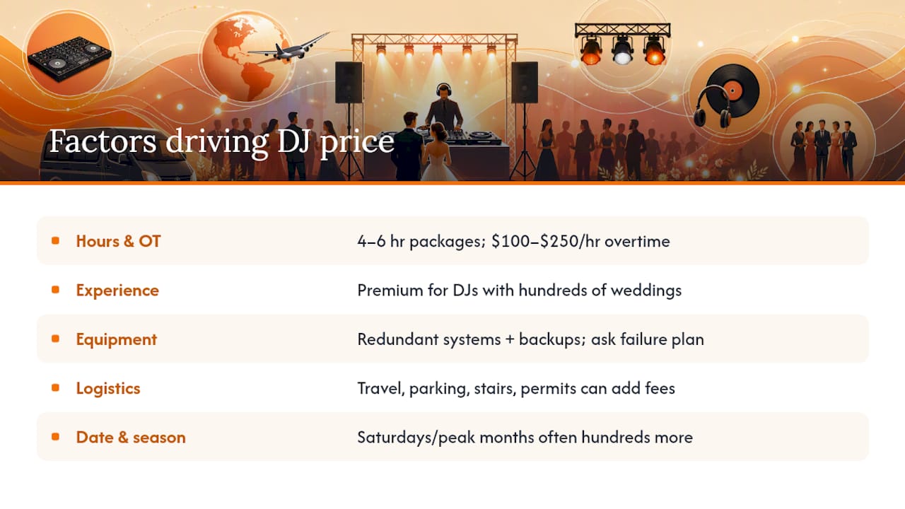 Diagram of five wedding DJ price factors