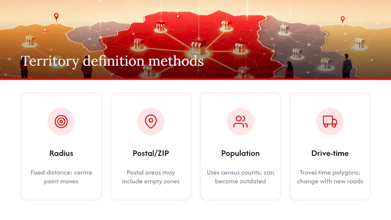 Four franchise territory definition methods compared