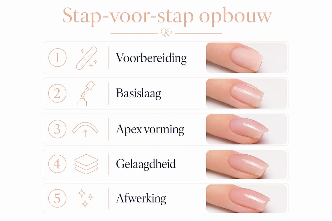 Overzichtelijke infographic: stap-voor-stap uitleg voor het aanbrengen van gelnagels