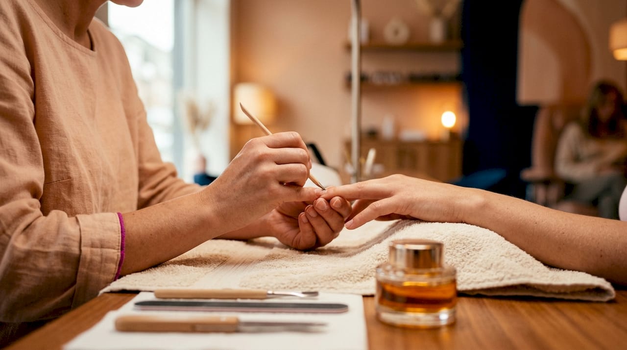 Detailopname van het voorbereiden van de nagelriemen voor een manicure