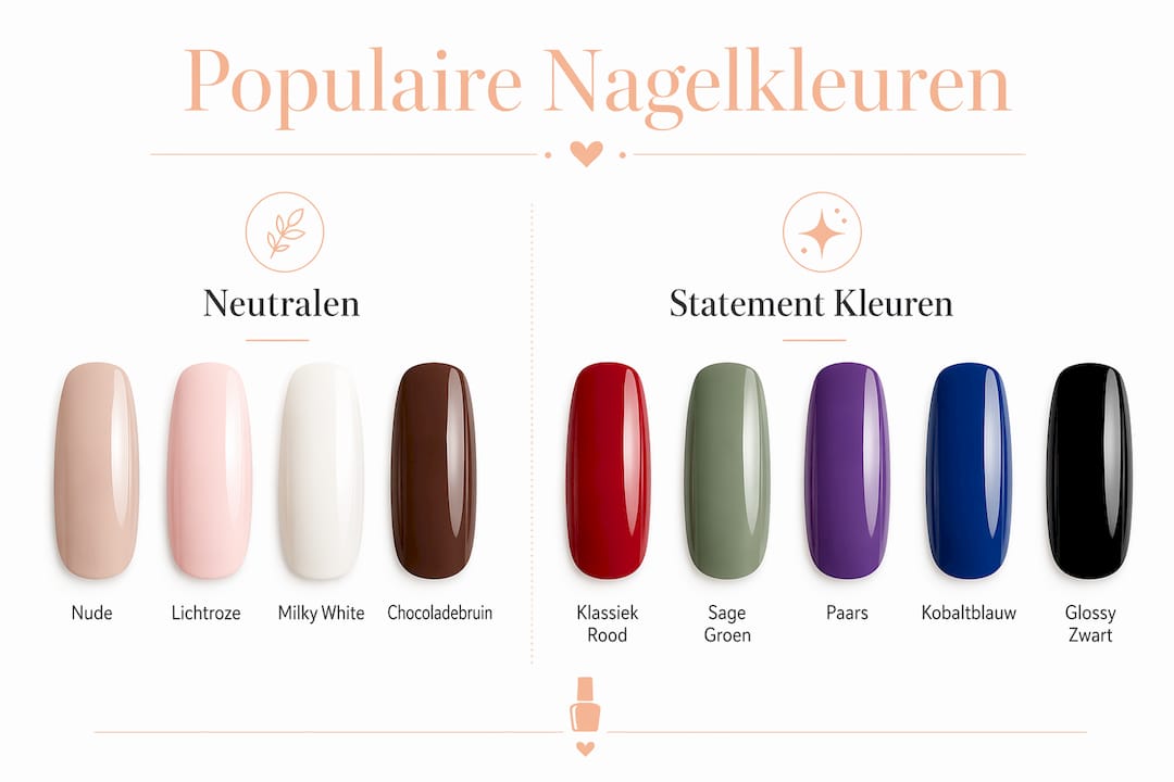 Overzicht van de populairste nagellakkleuren, handig verdeeld in twee categorieën