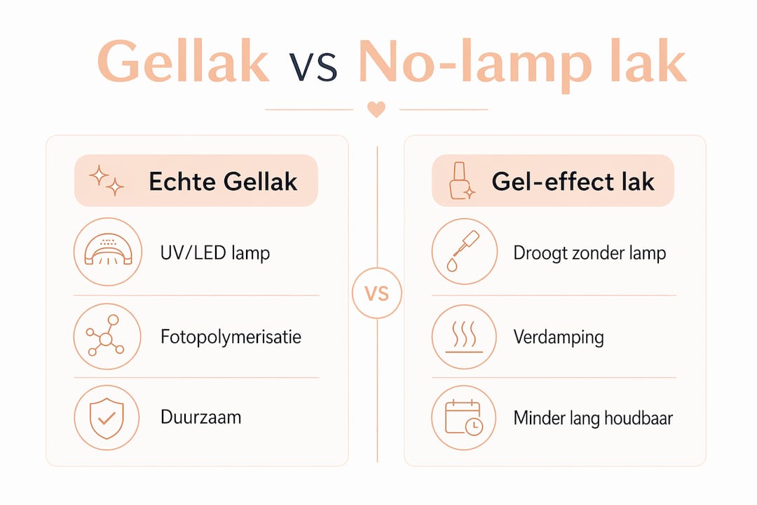 Overzichtelijke infographic: de verschillen tussen gelnagellak en gewone nagellak zonder lamp op een rij