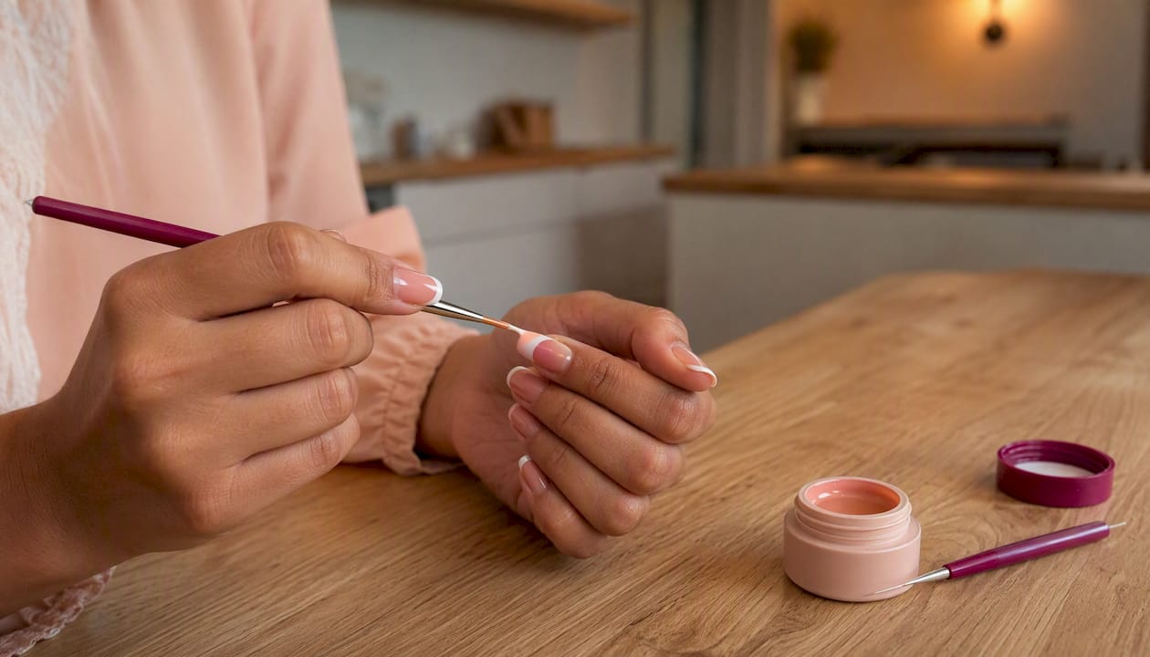 Detailopname van handen met perfect aangebrachte gellak tips