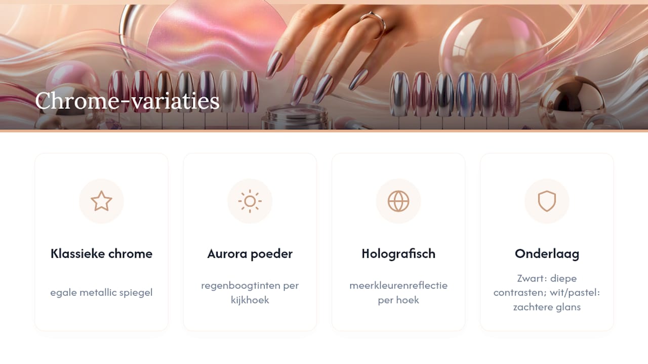 Overzicht van effecten en basiskleuren van chromepoeder