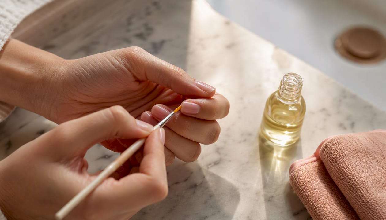 Nagelriemolie wordt rondom de nagels aangebracht