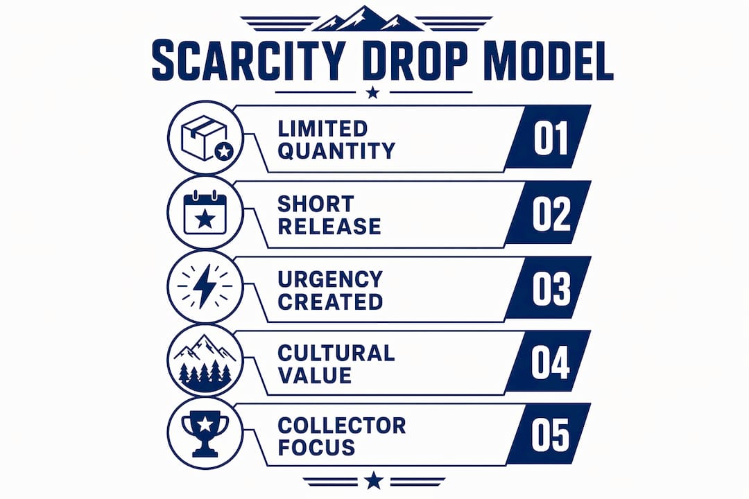 Infographic illustrating scarcity drop process in streetwear