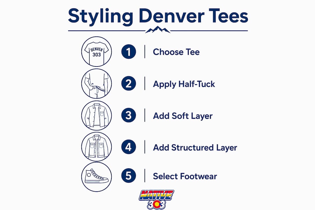Infographic showing layering steps for Denver tees