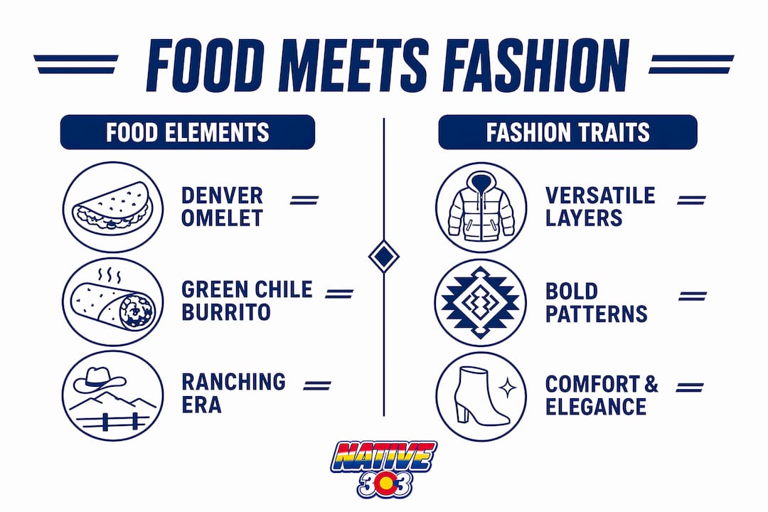 Infographic comparing Denver food and fashion traits