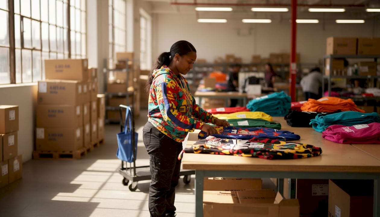 Warehouse worker packing limited apparel orders