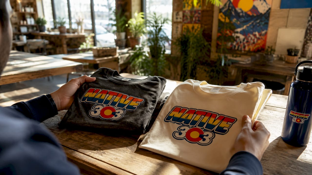 Hands comparing two limited edition t-shirts