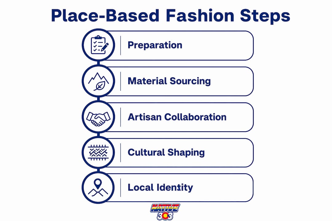 Infographic showing five steps of place-based fashion process