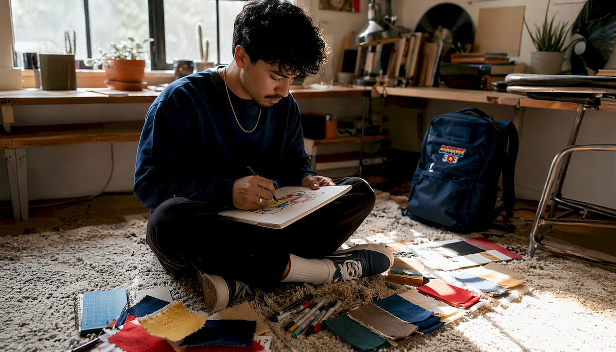 Artist sketching streetwear graphic by hand