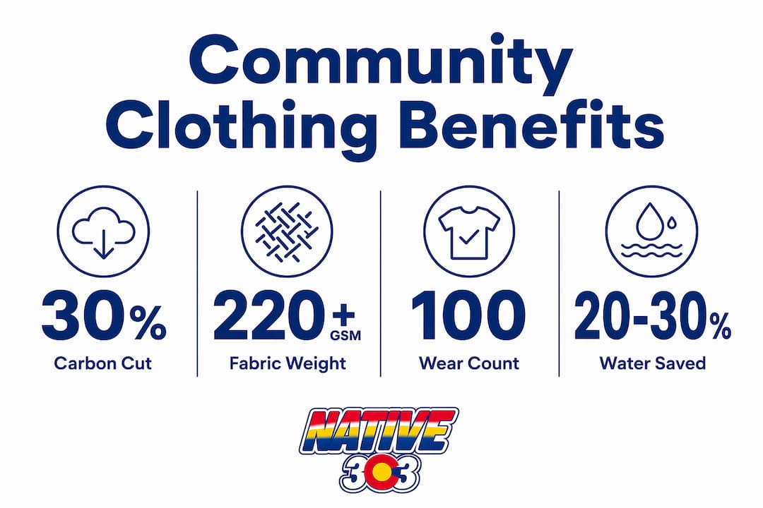Infographic showing environmental and social benefits of community clothing