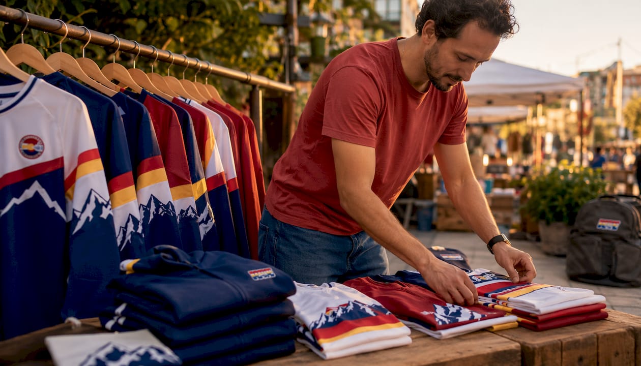Shop employee arranging Rapids capsule collection display