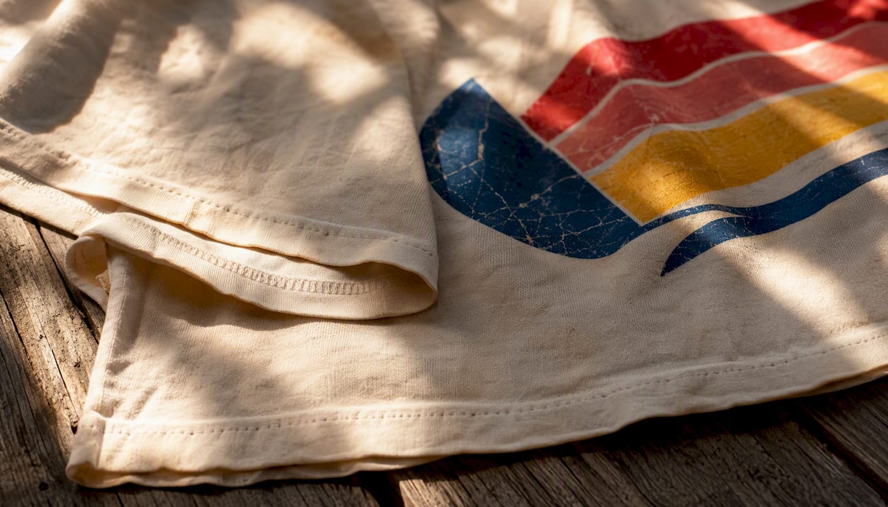 Close-up of heavy cotton vintage graphic tee fabric
