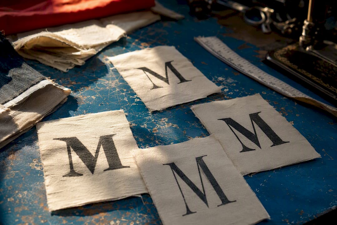 Fabric swatches showcasing vintage serif fonts