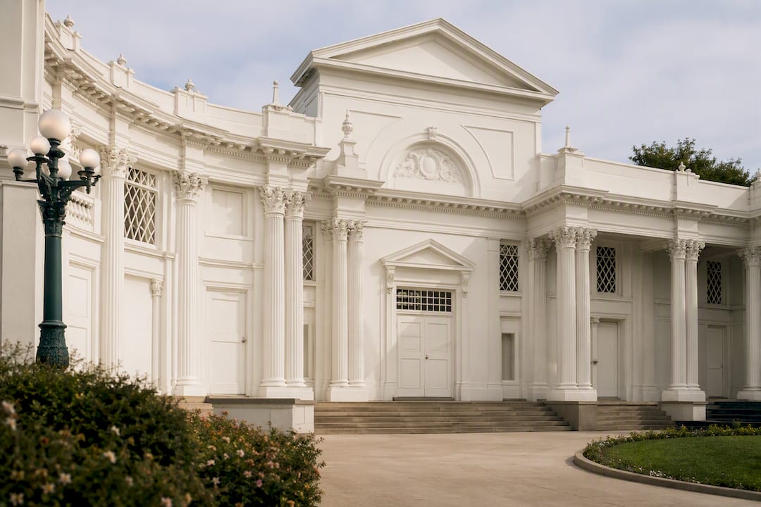 White neoclassical Lakeside park facade